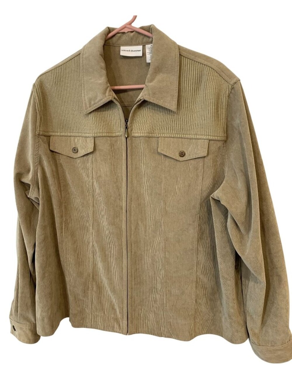Alfred Dunner Womens 20 Tan Corduroy Zip Jacket Western Barn Utility Plus